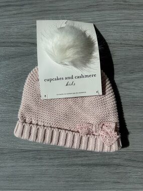 cupcakes & cashmere Kids Pale Pink Knit Beanie with White Faux Fur Pom